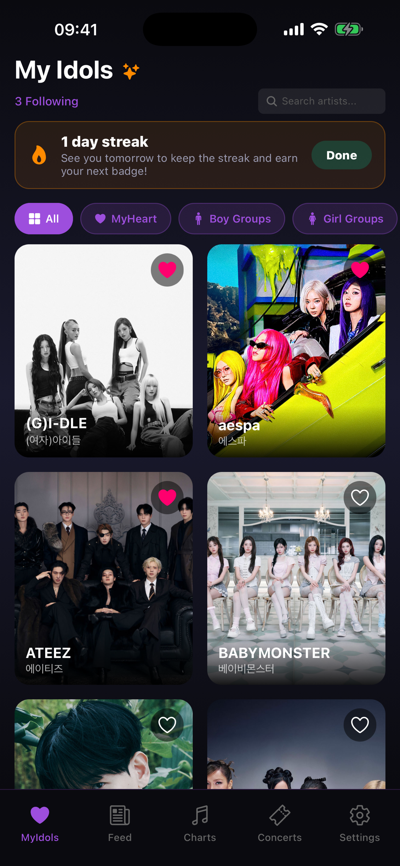 IDOLYN My Idols screen